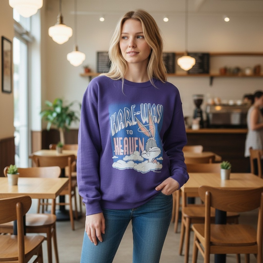 Hare Way To Heaven Bugs Bunny Purple Sweater Xl Very Rare Graphics Vintage